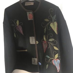 Unique, embroidered and appliqué wool jacket